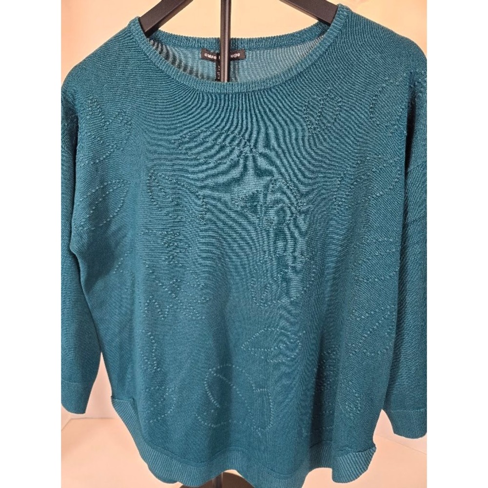 NWT Cable & Gauge Teal Green‎ Floral Textured Knit Sweater Women's Medium